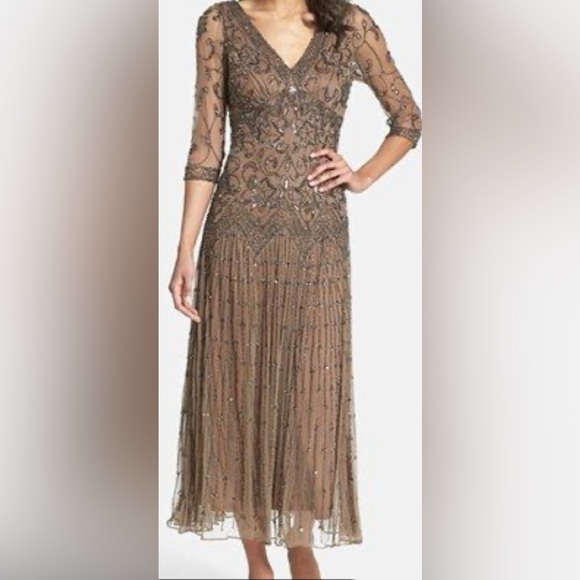 Pisarro Nights Elegant Brown Beaded Formal Gown - Picture 6 of 10